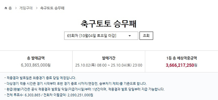 이월된 토토 승무패 1등상금이 36.6억이네요