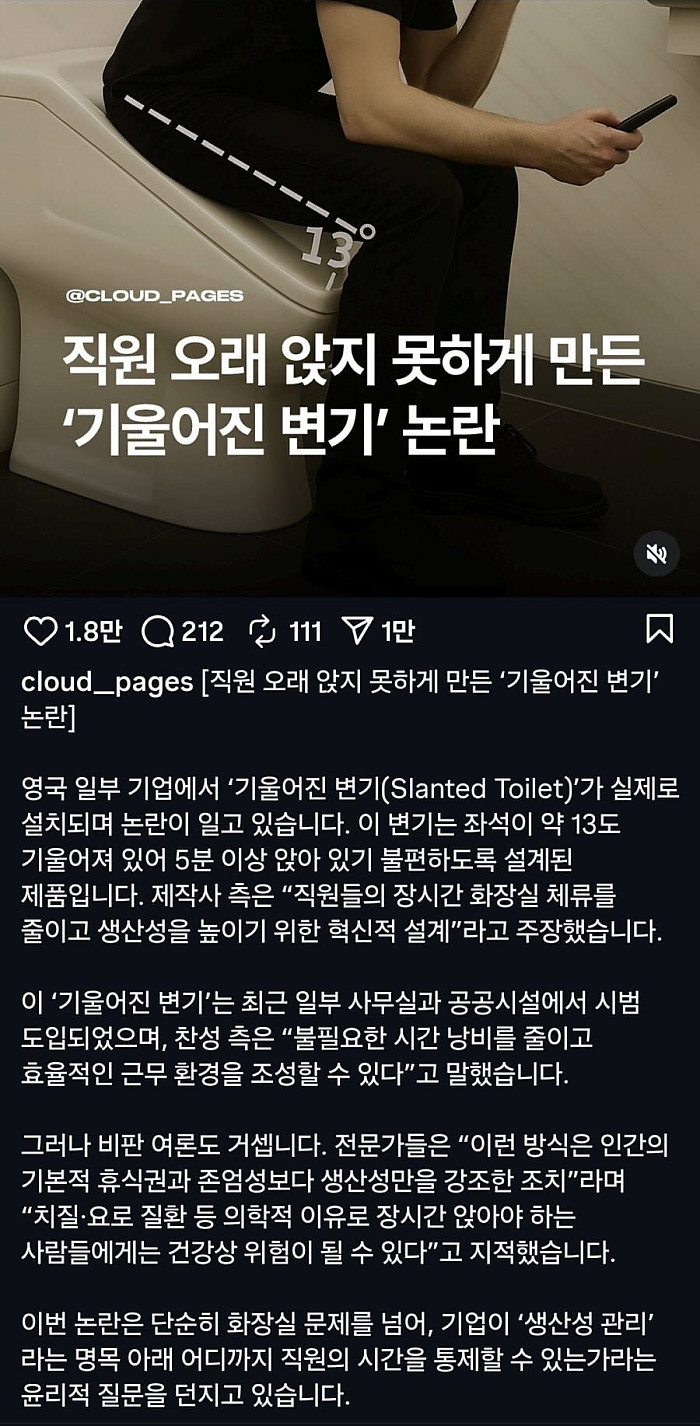 영국에서 만들었다는 기울어진 변기